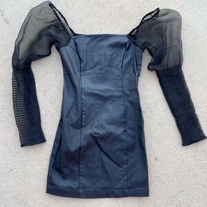 Lulus Perfect Sensation Black Mesh Ruched Puff Sleeve Mini Dress Size Small